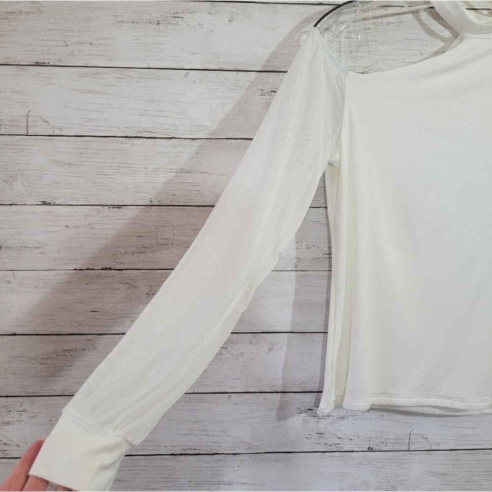 Women’s Small One Shoulder Fitted Top Sexy Sheer Chiffon Sleeve Blouse NWT - Picture 8 of 14